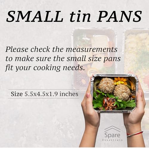 (55 Pack) 1 Lb Aluminum Pans with Lids, Disposable Baking Foil Containers, Takeout Food Storage, Freezer - Mini Foil Pans with Clear Lids for Restaurants & Catering - Size 5.5x4.5x1.9 Spare Essentials - size: 1 lb - 55 Pack