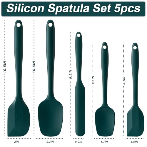 Silicone Spatula Set,5 Piece Food Grade Rubber Spatulas,Dark Green - color: Dark Green