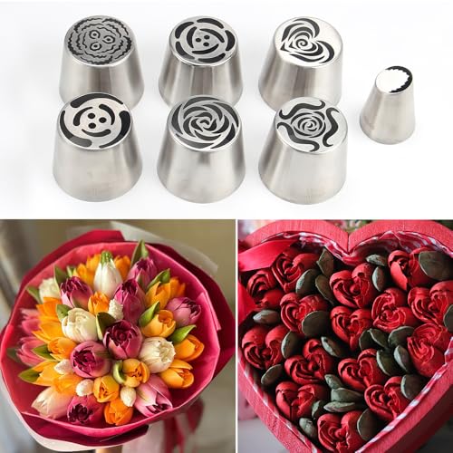 6 Pieces Extra Large Stainless Steel Marshmallow Flower Icing Tips Kit - color: SILVER SET18