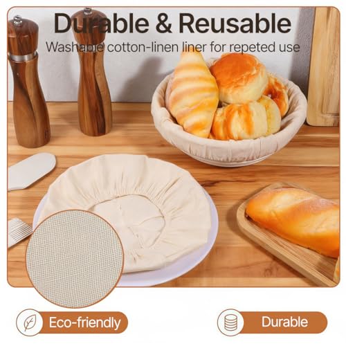 2Pcs Round Banneton Liners, Cotton Bread Proofing Basket Covers