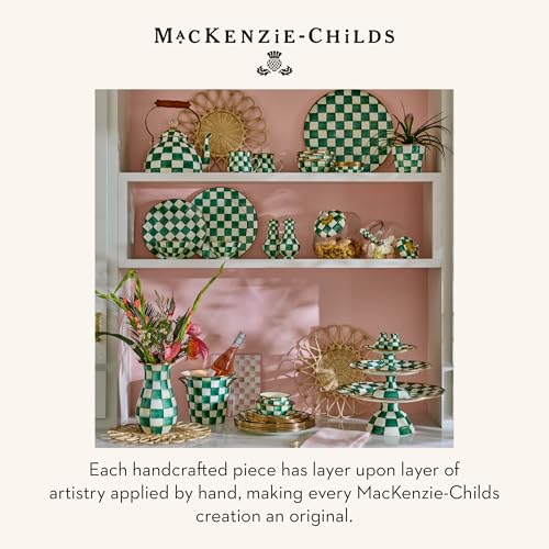 MACKENZIE-CHILDS Pedestal Platter, Small, Green-and-White Emerald Check - color: Emerald Check, size: Small