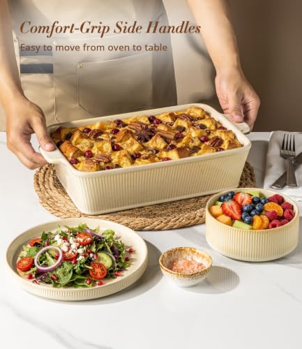 TheTerra Casserole Dishes for Oven, Ceramic Baking Dish Set of 3 - color: Cappuccino