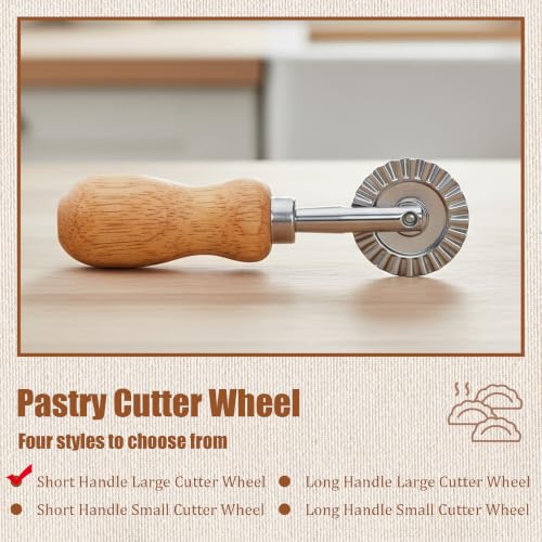Short Handle Small Pastry Cutter, Crinkle Wheel, Beech Wood - color: Short Handle Small Cutter Wheel