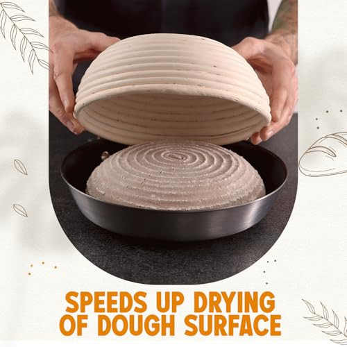Vollum Banneton Bread Proofing Basket & Liner – Handmade Rustic Sourdough Bread Baking Supplies, Brotform Basket, Sour Dough Tools, Gifts for Bakers - Round - 10"D x 3.5"H - size: 10"D x 3.5"H, style: Round
