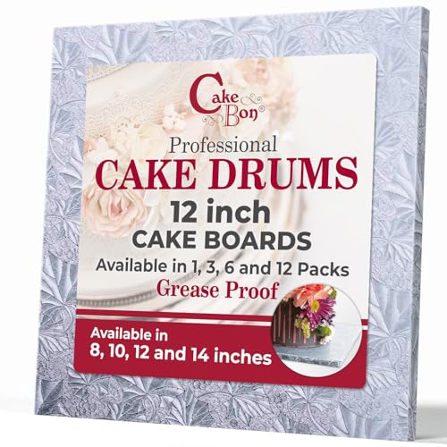 Cakebon Cake Boards 12" Silver Square Cake Drums 1/2" Wrapped Edge 1Pack - color: Silver, size: 12 Inch