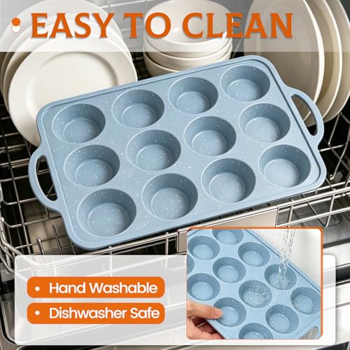 Silicone Muffin Pan, Metal Frame Regular Cupcake Pan Silicone Molds 12 Cups - color: Blue, size: Regular: 1pc