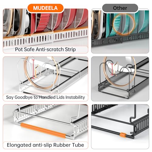 MUDEELA Expandable Pot Pan Lid Organizers inside Cabinet, 12 Divider-Silver - color: Silver, size: 12 Dividers