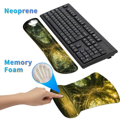 3-in-1 Ergonomic Memory Foam Keyboard Wrist Rest Pad Set, Forest Trees - color: 00017