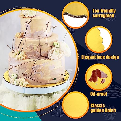 Nuenen 50 Pcs 12 Inch Round Cake Boards Gold Scalloped Disposable