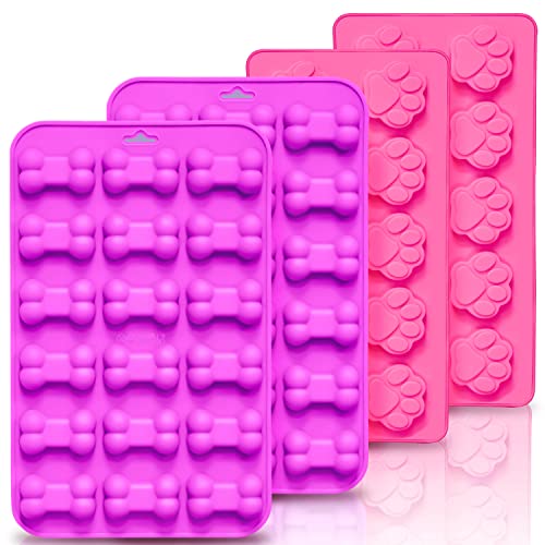 Anaeat Reusable Silicone Molds with Puppy Dog Paw and Bone Shaped, Flexible & Non-Stick Ice Cube Tray, Candy and Chocolate Making Mold for Homemade Baking Dog Treats, Jelly, Biscuit & Cupcake (4 Pack) - color: Dog Paw + Bone (4 Pack)
