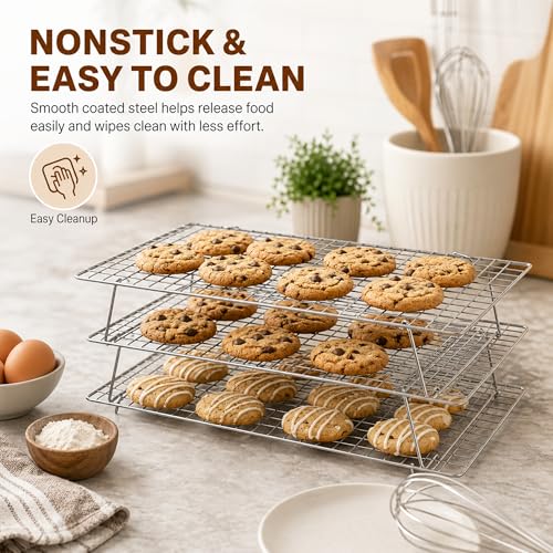Cooling Rack 16"x10", 3-Tier Stackable & Collapsible Cooling Racks - color: Silver, size: 3-Tier-SL