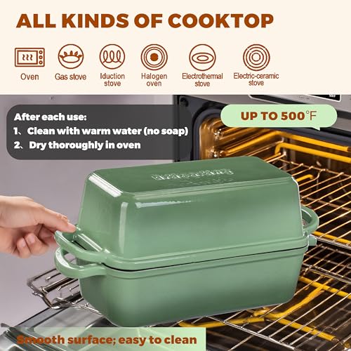 Cast Iron Loaf Pan with Lid, 11x5 Inch 5.8 Qt Sourdough Pan - color: Pistachio, size: 11x5 Inch