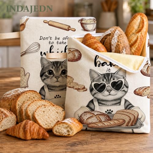 Funny Tabby Cat Baking Gifts Beeswax Bread Bags 2 Pack XL 13x17in - color: Cat Baking 02