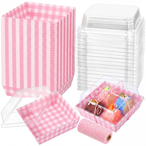 Jetec 150 Charcuterie Boxes with Clear Lids 4" Bakery, Pink White - color: Pink White