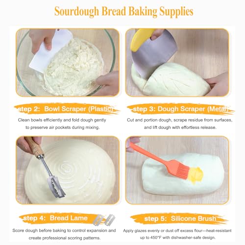 Banneton Bread Proofing Basket Set with Liners,9 Inch Round & 10 Inch Oval Sourdough Baking Kit for Professional & Home Use