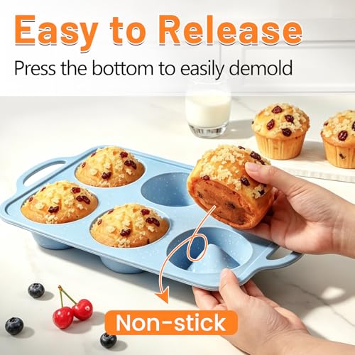 Jumbo Muffin Pan, Metal Reinforced Frame 3.5inch Jumbo Silicone Muffin Pan - color: Blue, size: Jumbo: 2pcs