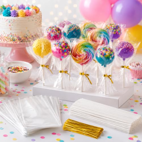 RAINFLOW 600 Pcs Cake Pop Sticks and Wrappers Kit for Candy and Parties