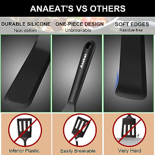 Anaeat Silicone Thin Spatula Set of 2 - Mini Brownie Serving Spatulas - Non Stick Spurtle Turner for Easy Cooking Eggs, Omelet, Pancake, Burgers, Pizza, Steak, Crepes, Heat Resistant & BPA Free - color: 2 Pcs Thin Spatulas (Black & Red), size: Thin Spatul