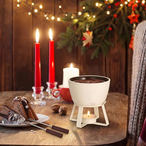 BSTKEY 320ML Ceramic Butter Warmer Set with 2 Dipping Forks, Fondue Pot Melting Pot Set, Melt Hot Pot Bowl Set for Cheese Chocolate Butter Caramel (White) - color: White