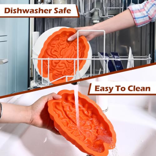 Webake Brain Jello Mold Silicone Brain Gelatin Cake Molds 9 Inch Breakable Brain Chocolate Mold for Halloween Baking - style: Brain