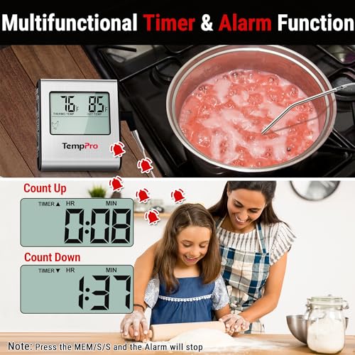TempPro TempTrack Large LCD Digital Meat Thermometer for Cooking, Smoking - color: Light Silver