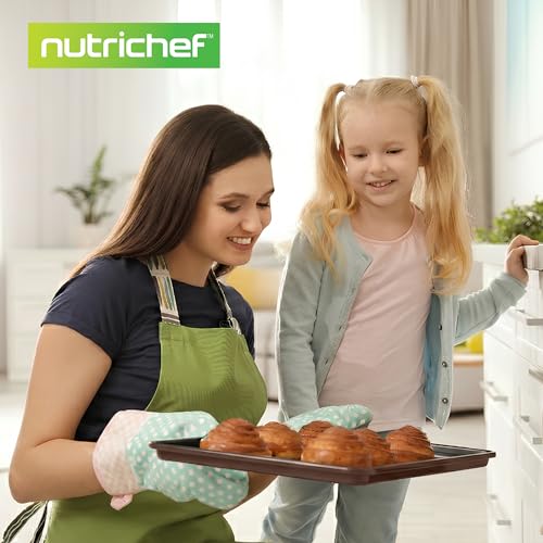 NutriChef 8-Piece Nonstick Stackable Bakeware Set - PFOA, PFOS, PTFE Free Baking Tray Set w/Non-Stick Coating, 450°F Oven Safe, Round Cake, Loaf, Muffin, Wide/Square Pans, Cookie Sheet (Brown) - color: Brown