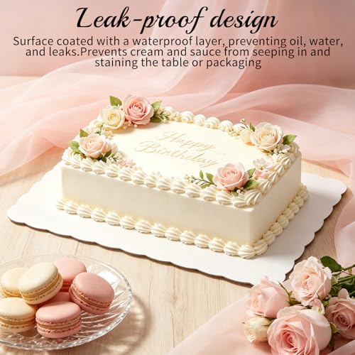 12 Pack Half Sheet Rectangle Cake Drum Board - 14x19 Inch White Scalloped Rectangle Dessert Base, 3mm Thick Reusable Waterproof Sheet Cake Board for Baking, Bakery, Party & Transport