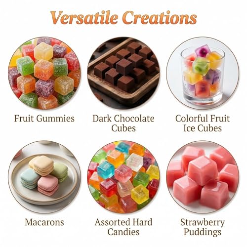 2-Pack Caramel Candy Molds - 80 Cavity Square Silicone Molds for Chocolate, Truffles, Gummy, Ganache, Jelly, Ice Cubes & Hard Candy - color: 80 Cavity Square Gummy Molds