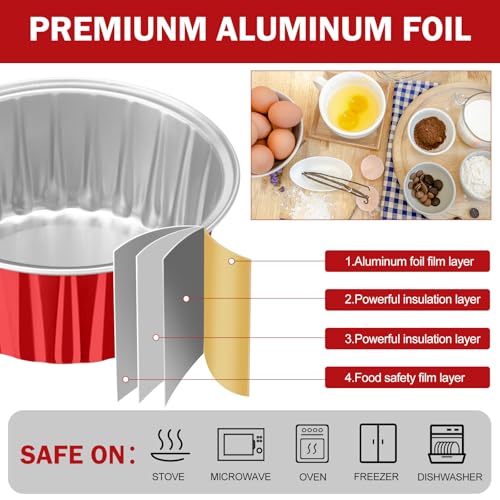 200 Pack Aluminum Cupcake Liners with Lids,Red,Plain - color: Red, style: Plain