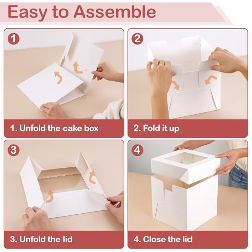 WINKIO 8 in Cake Box with Board, Cake Carrier Holder Container - size: 8×8×8 in, cake box and boards, 4pcs