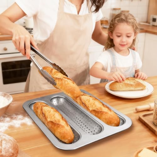 2 Pack French Baguette Bread Baking Pan, 3-Cavity Hot Dot Bun Pan - size: Silver 2 Pack