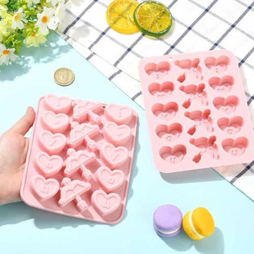 Airssory 2Pcs Heart-shaped Bow and Arrow Silicone Mold Heart Molds Pink 16x12.5x1.5cm Baking Candy Chocolate Fondant for Valentines Gift Party Decor - color: Bow and Arrow Molds