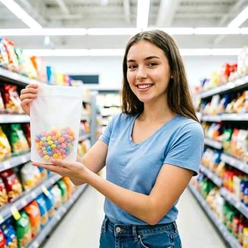 50pcs Stand Up Matte Bags Resealable Pouches With Frosted Front Window Self-seal Zipper Bags Heat Sealable Packaging Bags for Food Storage 3.5"*5.9" - size: 3.5"*5.9"