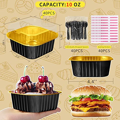 40 Pack 10oz Mini Cake Pans with Lids,Aluminum Foil Cake Tins - color: Black, size: 40 Pack 10oz