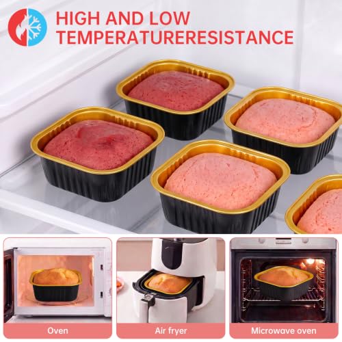 Mini Cake Pans with Lids, Aluminum Foil Cupcake Baking Cups - 10oz 60 Pack - color: Black, size: Square - 10oz