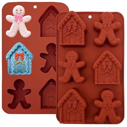 Christmas Silicone Molds For Baking Large Christmas Chocolate Mold 3D Shape Gingerbread Man Candy House Cake Molds for Soap Jello Chocolate Cake Madeleine Candle Resin Festival Home Decoration - color: brick red
