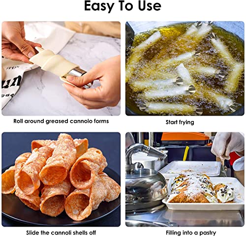 LiXiongBao 6 Pack Cannoli Tubes,Stainless Steel Cannoli Baking Mold,Forms Cream Roll Horn Mold for Danish Pastry,Cake,Croissant Shell - size: 6PCS-Diagonal Mode