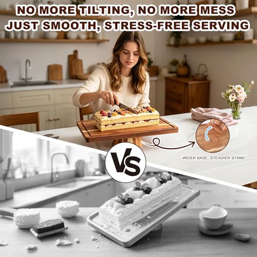 2-in-1 Acacia Wood Rectangular Cake Stand Lid Charcuterie Tray