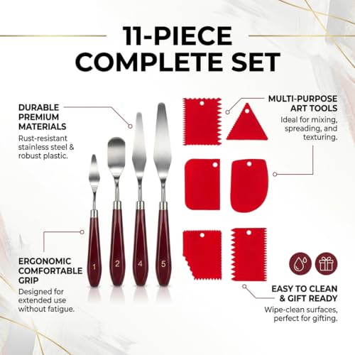 11Pcs Palette Knives Stainless Steel & Plastic Scrapers for Oil Acrylic Art