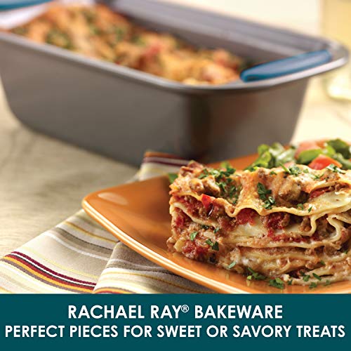 Rachael Ray Yum-o! Bakeware Oven Lovin' Nonstick Loaf Pan, 9-Inch by 5-Inch Steel Pan, Gray with Marine Blue Handles (Pack of 6) - color: Gray with Marine Blue Grips, size: 9 Inch x 5 Inch (Pack of 6)
