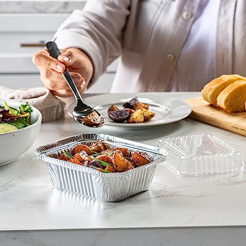 GUSTO 1 lb Disposable Aluminum Foil Takeout Pans with Clear Dome Lids, 5" x 4" – [100 Count] Great for Baking, Cooking, Storage, and Freezing (Formerly Comfy Package) - size: 5x4 - (100 Ct)