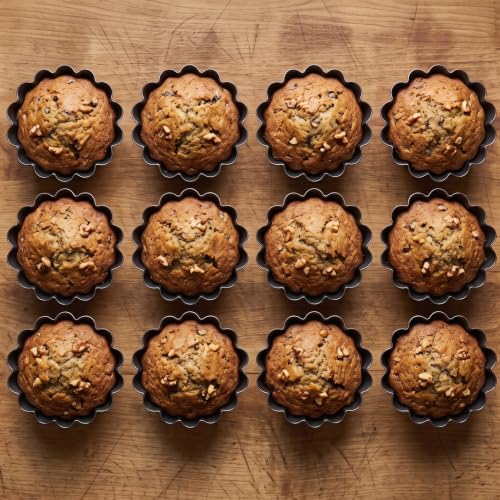 Pudding Moulds Set of 12, Carbon Steel Yorkshire Pudding Tins 3.93 Inch, Mini Tart Tins, Egg Tart Mold, Mini Quiche Tins, Individual Cake Tins for Flans, Tartlets, Desserts & Sunday Roast Baking