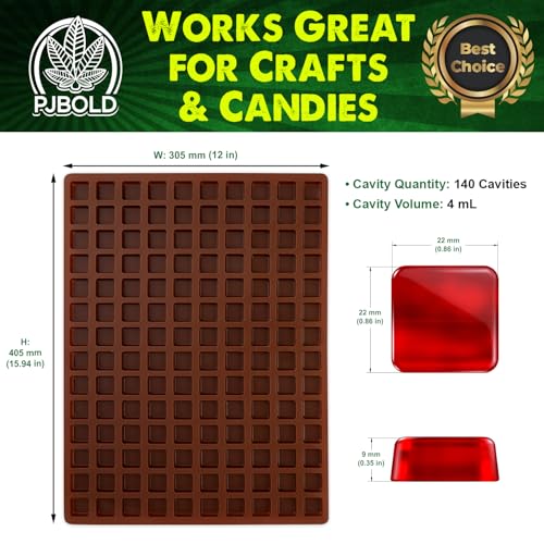 Silicone Mold, Square Candy, 4mL, 140 Cavity, Commercial Half Sheet - size: 4mL