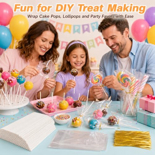 RAINFLOW 600 Pcs Cake Pop Sticks and Wrappers Kit for Candy and Parties