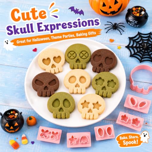 Halloween Cookie Cutters, 10Pcs Mini Skull Cookie Stamps Set - color: Halloween Skull