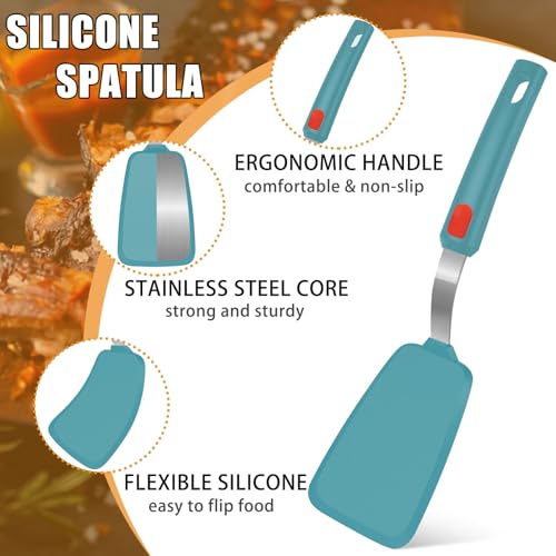 Beijiyi Silicone Spatula Turner Set of 3, 600°F Heat Resistant (Blue) - color: Blue