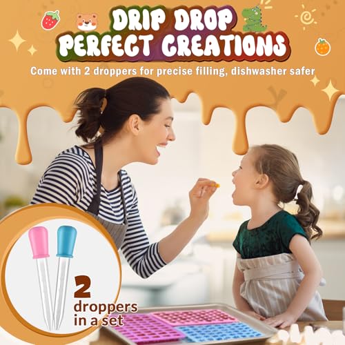 Gummy Bear Molds Silicone Mini Size, Non-stick Chocolate Candy Gummy Mould for Kid with 2 Droppers Including Dinosaur, Bear, Hearts and Donut Shape 201 Cavities - style: Gummy Shapes 4PCS