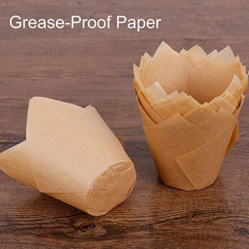 150pcs Tulip Cupcake Liners Natural Baking Cups Muffin Paper Liner - color: Natural Color