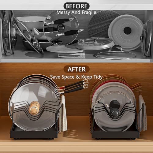 Black 2 Pack Pot Lid Organizer, Pull Out Cabinet Rack, 8 Dividers - color: Black, size: 8 Dividers-2 PACK-Hands