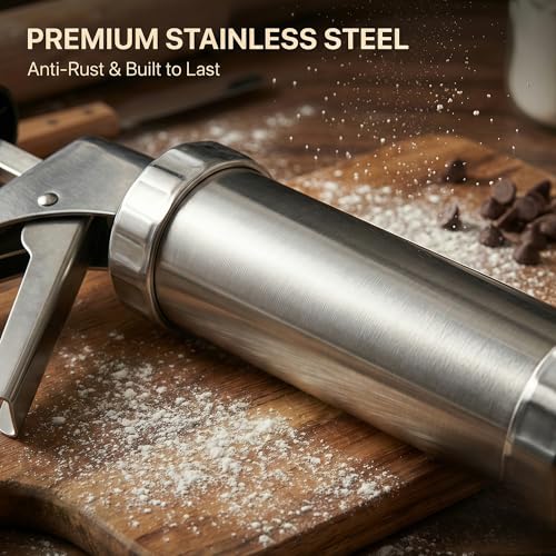 Cookie Press Kit with 13 Discs & 7 Icing Tips for Biscuit Baking